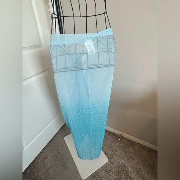 MICHAEL KORS MK Signature Ombre Logo Pareo Turquoise Beach Cover-Up - Picture 9 of 15